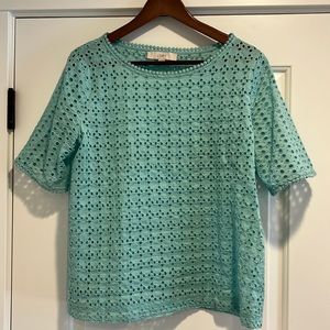 LOFT Aqua eyelet short sleeve boxy shirt, medium